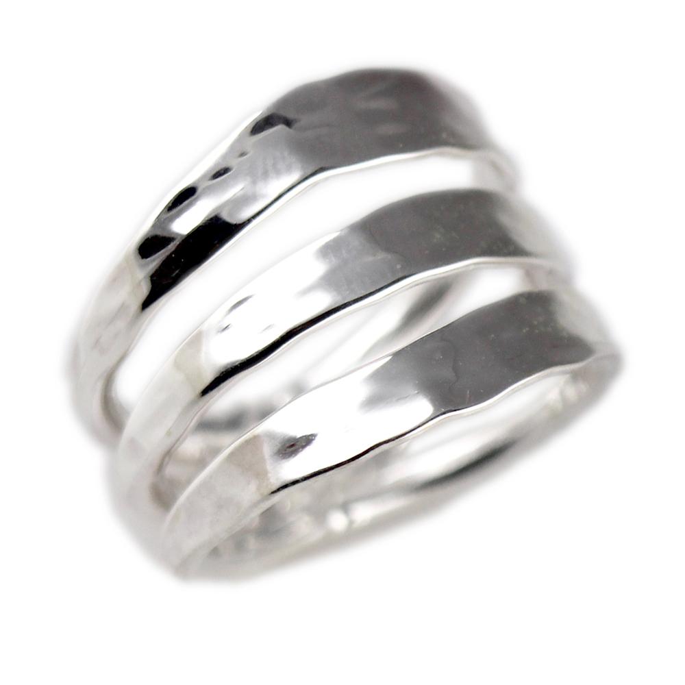 ... Rings  Non-Stone  Silver  Hammered Sterling Silver Three Line Ring